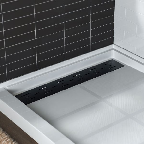  WOODBRIDGE SBR6036-1000L-MB SolidSurface Shower Base with Recessed Trench Side Including Matte Black Linear Cover, 60