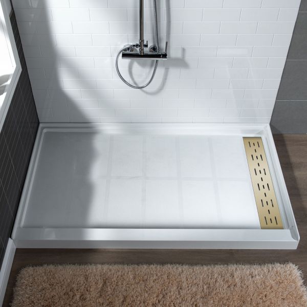 Gold Shower Set, Tile Insert 5 Inch Square Drain with Gold Shower