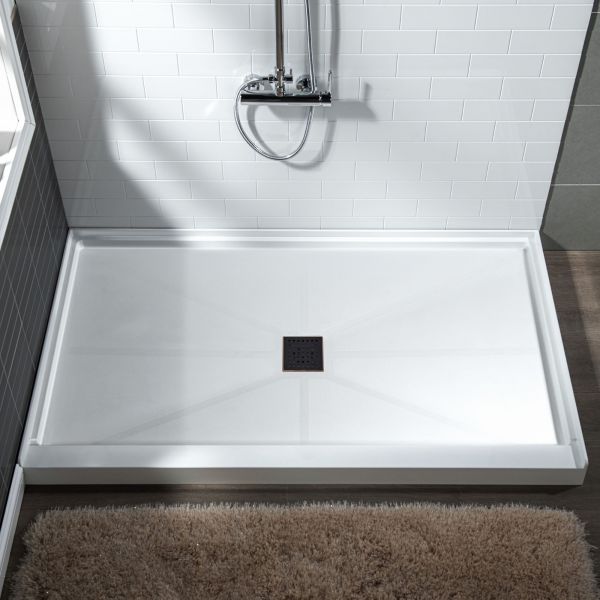  WOODBRIDGE SBR6036-1000C-ORB SolidSurface Shower Base with Recessed Trench Side Including Oil Rubbed Bronze Linear Cover, 60