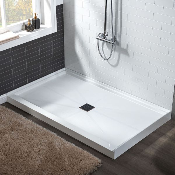  WOODBRIDGE SBR6036-1000C-ORB SolidSurface Shower Base with Recessed Trench Side Including Oil Rubbed Bronze Linear Cover, 60