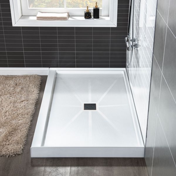  WOODBRIDGE SBR6036-1000C-ORB SolidSurface Shower Base with Recessed Trench Side Including Oil Rubbed Bronze Linear Cover, 60