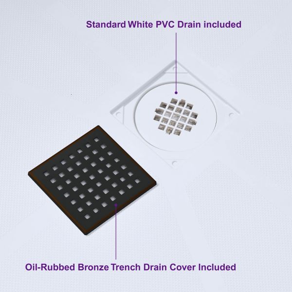  WOODBRIDGE SBR6036-1000C-ORB SolidSurface Shower Base with Recessed Trench Side Including Oil Rubbed Bronze Linear Cover, 60