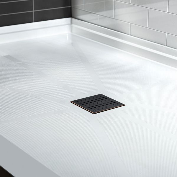  WOODBRIDGE SBR6036-1000C-ORB SolidSurface Shower Base with Recessed Trench Side Including Oil Rubbed Bronze Linear Cover, 60