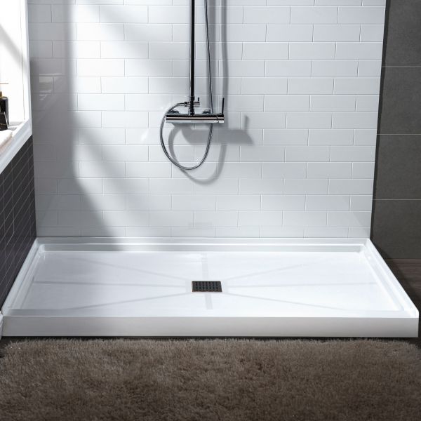  WOODBRIDGE SBR6036-1000C-ORB SolidSurface Shower Base with Recessed Trench Side Including Oil Rubbed Bronze Linear Cover, 60