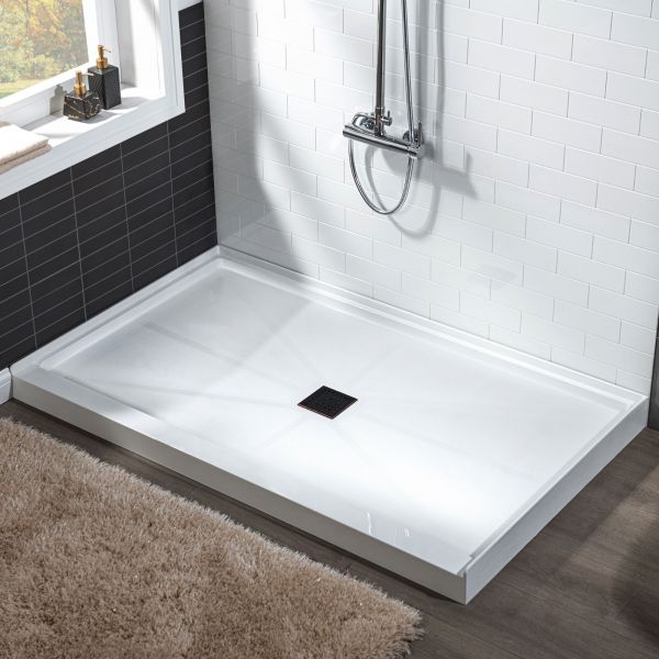  WOODBRIDGE SBR6036-1000C-ORB SolidSurface Shower Base with Recessed Trench Side Including Oil Rubbed Bronze Linear Cover, 60