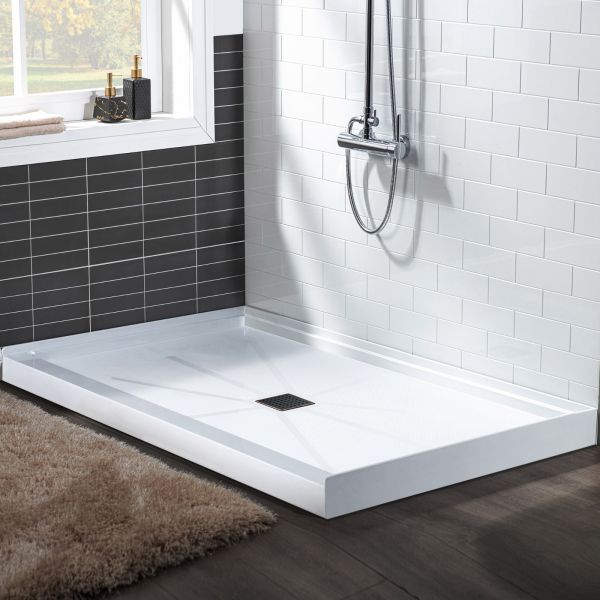  WOODBRIDGE SBR6036-1000C-ORB SolidSurface Shower Base with Recessed Trench Side Including Oil Rubbed Bronze Linear Cover, 60