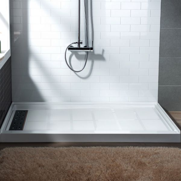  WOODBRIDGE SBR6036-1000L-ORB SolidSurface Shower Base with Recessed Trench Side Including Oil Rubbed Bronze Linear Cover, 60