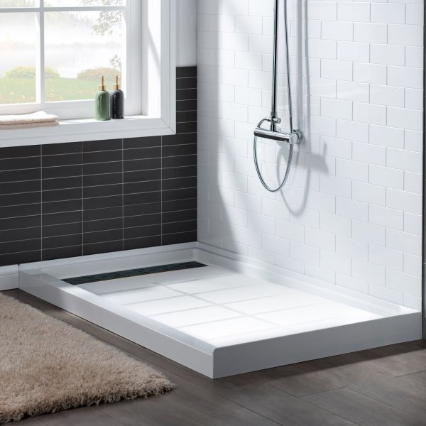  WOODBRIDGE SBR6036-1000L-ORB SolidSurface Shower Base with Recessed Trench Side Including Oil Rubbed Bronze Linear Cover, 60