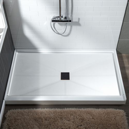 WOODBRIDGE SBR6036-1000C-ORB SolidSurface Shower Base with Recessed Trench Side Including Oil Rubbed Bronze Linear Cover, 60