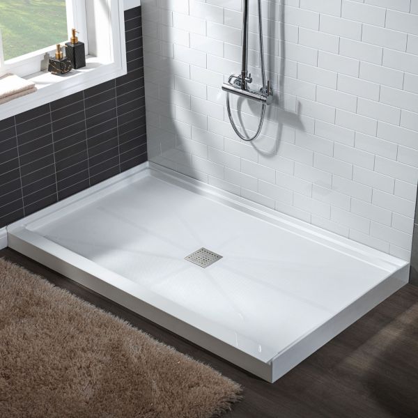  WOODBRIDGE SBR4832-1000C Solid Surface Shower Base with Recessed Trench Side Including Stainless Steel Linear Cover, 48