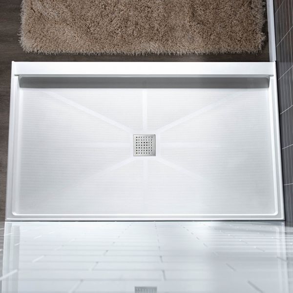  WOODBRIDGE SBR4832-1000C Solid Surface Shower Base with Recessed Trench Side Including Stainless Steel Linear Cover, 48