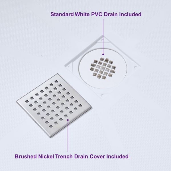  WOODBRIDGE SBR4832-1000C Solid Surface Shower Base with Recessed Trench Side Including Stainless Steel Linear Cover, 48