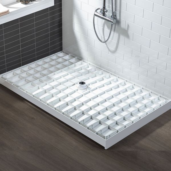  WOODBRIDGE SBR4832-1000C Solid Surface Shower Base with Recessed Trench Side Including Stainless Steel Linear Cover, 48