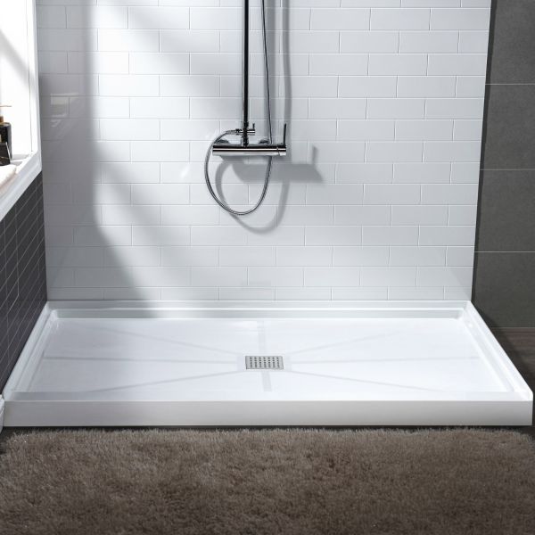 WOODBRIDGE SBR4832-1000C Solid Surface Shower Base with Recessed Trench Side Including Stainless Steel Linear Cover, 48
