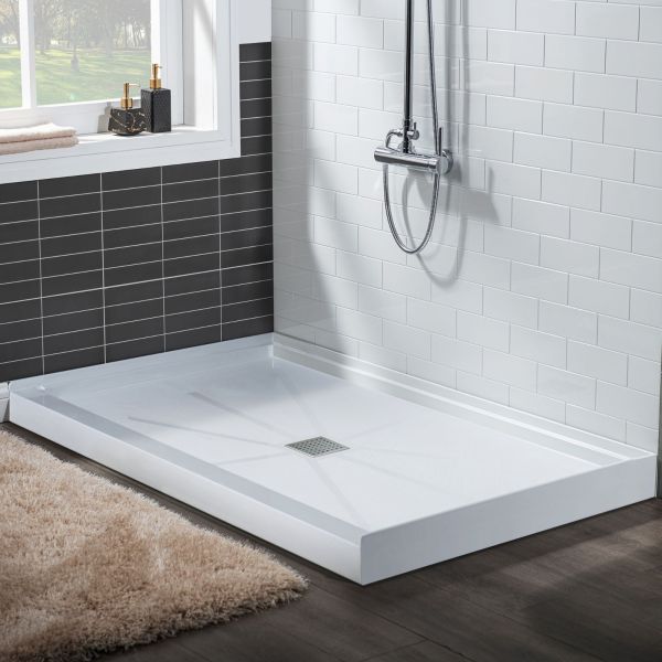  WOODBRIDGE SBR4832-1000C Solid Surface Shower Base with Recessed Trench Side Including Stainless Steel Linear Cover, 48