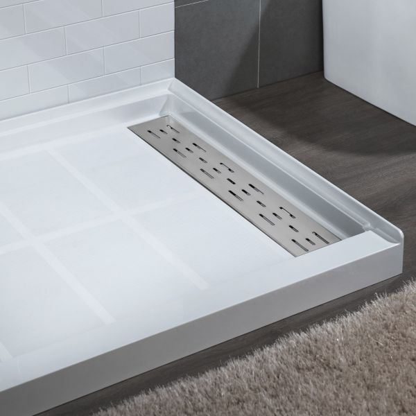  WOODBRIDGE SBR4832-1000R Solid Surface Shower Base with Recessed Trench Side Including Stainless Steel Linear Cover, 48