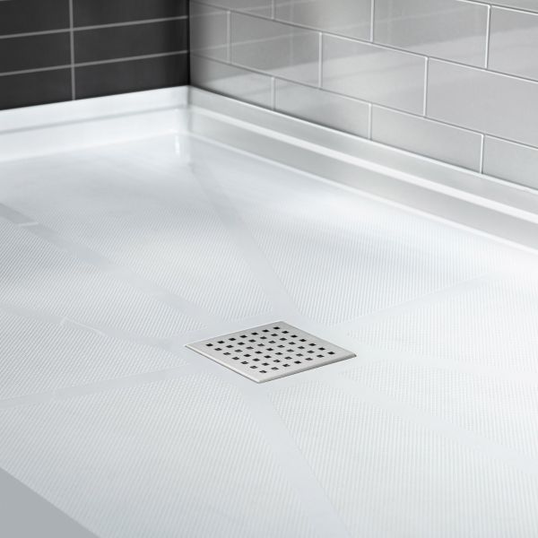  WOODBRIDGE SBR4836-1000C Solid Surface Shower Base with Recessed Trench Side Including Stainless Steel Linear Cover, 48