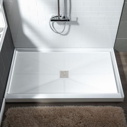 WOODBRIDGE SBR4832-1000C Solid Surface Shower Base with Recessed Trench Side Including Stainless Steel Linear Cover, 48