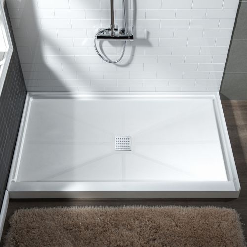 WOODBRIDGE SBR6030-1000C Solid Surface Shower Base with Recessed Trench Side Including Stainless Steel Linear Cover, 60