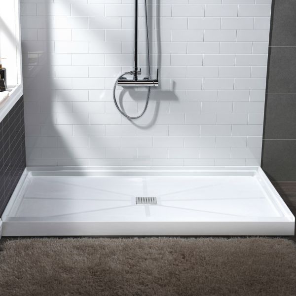  WOODBRIDGE SBR6032-1000C Solid Surface Shower Base with Recessed Trench Side Including Stainless Steel Linear Cover, 60