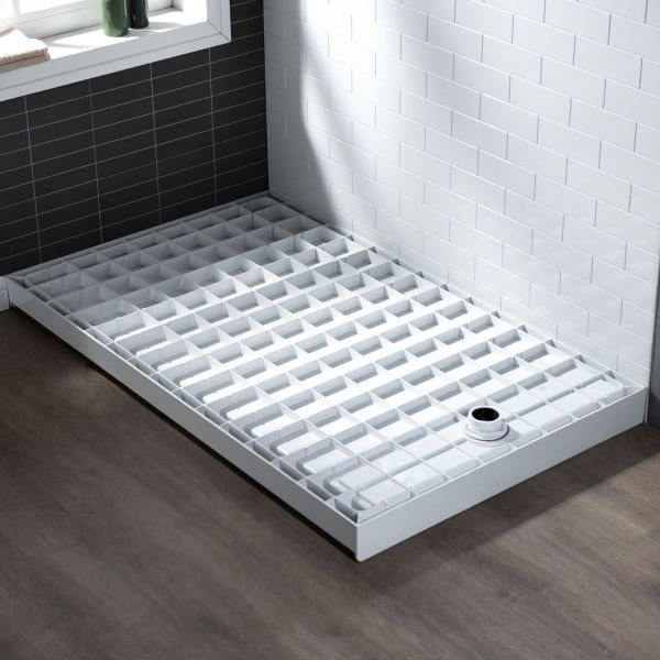  WOODBRIDGE SBR6032-1000L Solid Surface Shower Base with Recessed Trench Side Including Stainless Steel Linear Cover, 60
