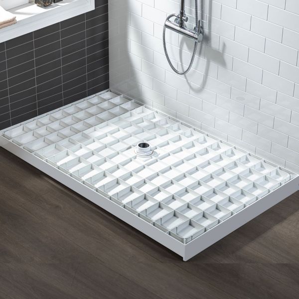  WOODBRIDGE SBR6034-1000C Solid Surface Shower Base with Recessed Trench Side Including Stainless Steel Linear Cover, 60
