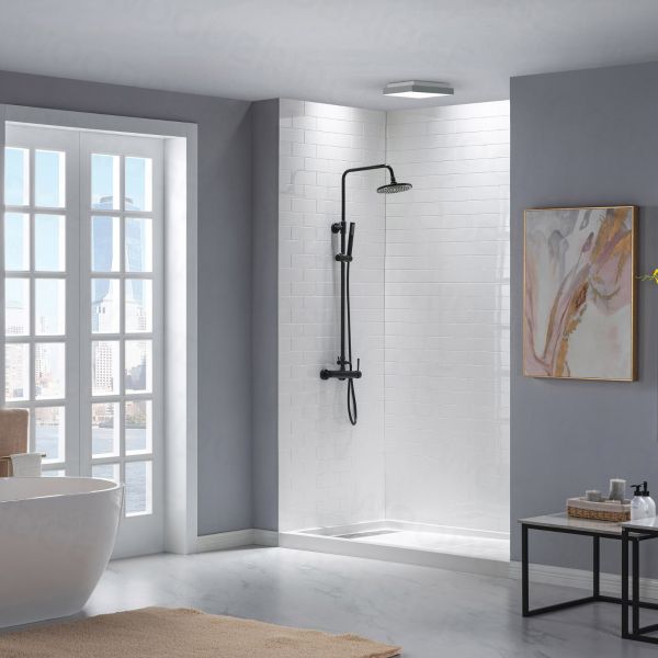  WOODBRIDGE SBR6034-1000L Solid Surface Shower Base with Recessed Trench Side Including Stainless Steel Linear Cover, 60