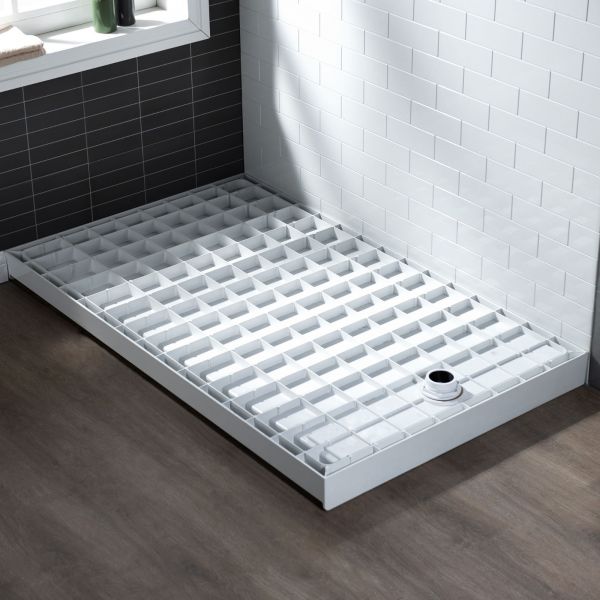  WOODBRIDGE SBR6034-1000L Solid Surface Shower Base with Recessed Trench Side Including Stainless Steel Linear Cover, 60