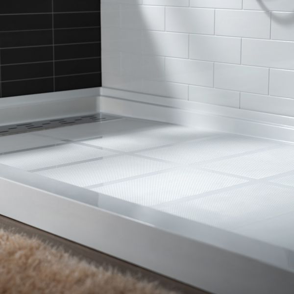  WOODBRIDGE SBR6034-1000L Solid Surface Shower Base with Recessed Trench Side Including Stainless Steel Linear Cover, 60