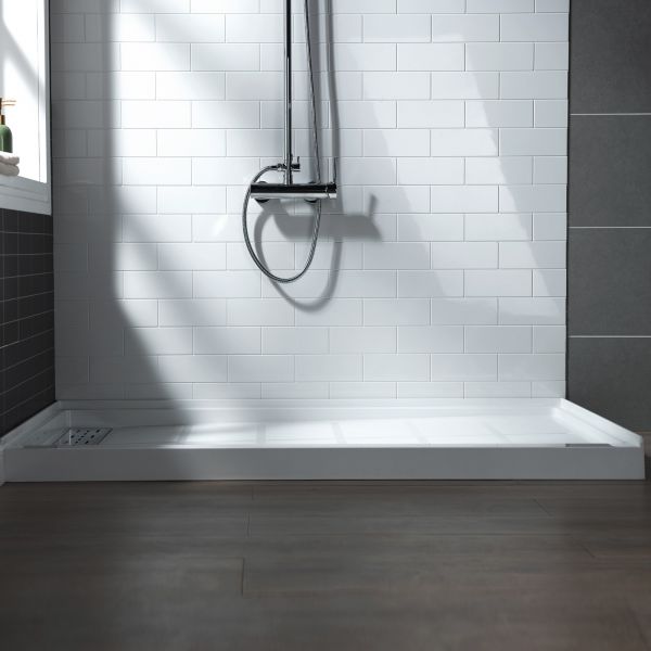  WOODBRIDGE SBR6034-1000L Solid Surface Shower Base with Recessed Trench Side Including Stainless Steel Linear Cover, 60
