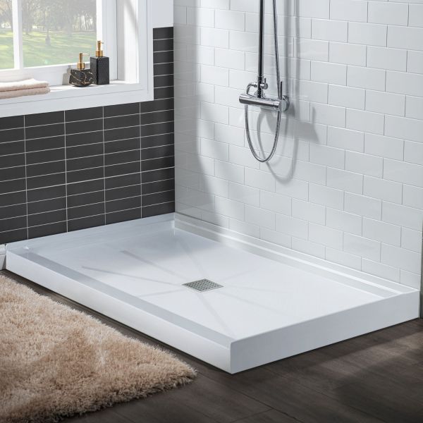  WOODBRIDGE SBR6036-1000C Solid Surface Shower Base with Recessed Trench Side Including Stainless Steel Linear Cover, 60