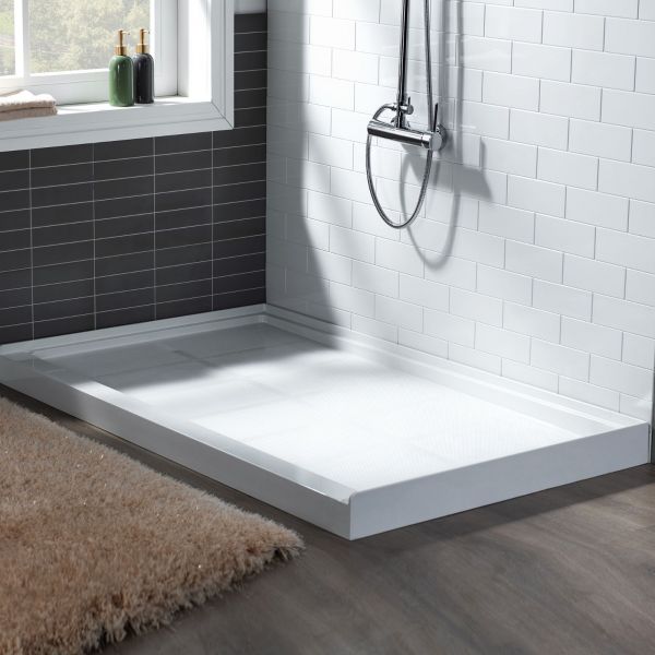 WOODBRIDGE SBR6036-1000R Solid Surface Shower Base with Recessed Trench Side Including Stainless Steel Linear Cover, 60