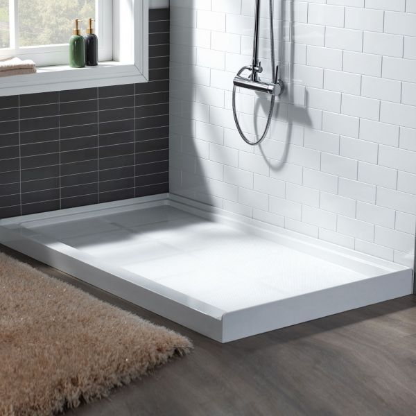  WOODBRIDGE SBR6036-1000R Solid Surface Shower Base with Recessed Trench Side Including Stainless Steel Linear Cover, 60