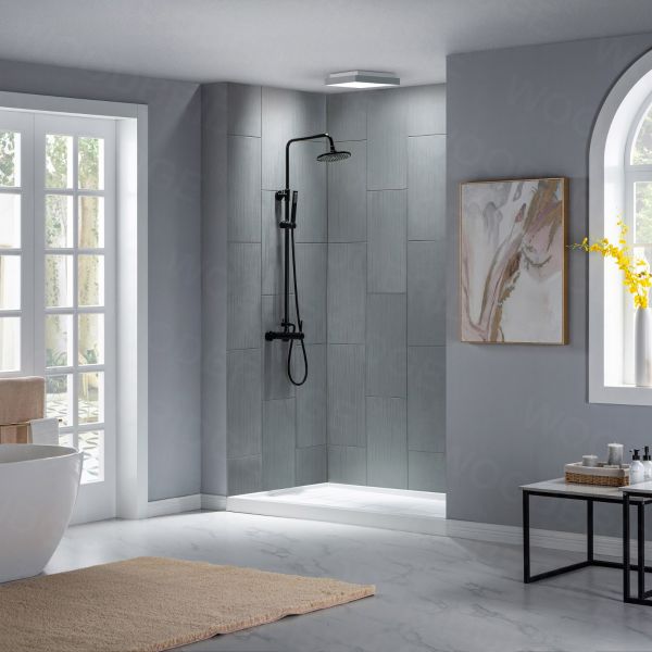  WOODBRIDGE SBR6036-1000R Solid Surface Shower Base with Recessed Trench Side Including Stainless Steel Linear Cover, 60