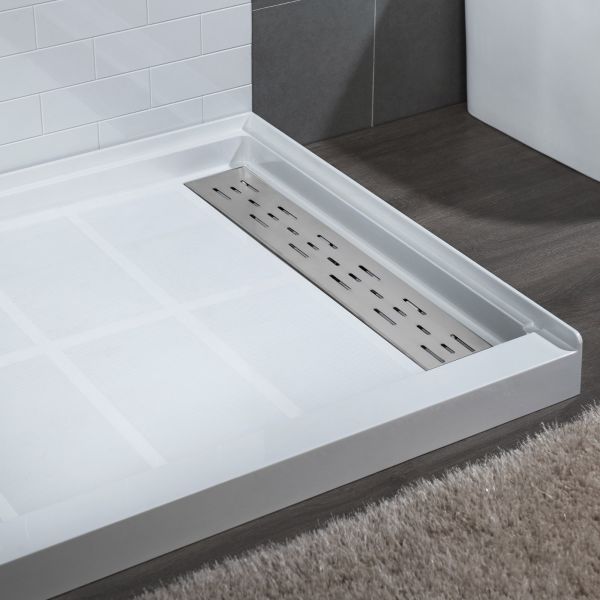  WOODBRIDGE SBR6036-1000R Solid Surface Shower Base with Recessed Trench Side Including Stainless Steel Linear Cover, 60