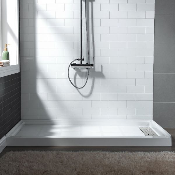  WOODBRIDGE SBR6036-1000R Solid Surface Shower Base with Recessed Trench Side Including Stainless Steel Linear Cover, 60
