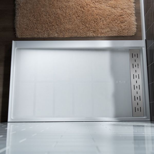  WOODBRIDGE SBR6036-1000R Solid Surface Shower Base with Recessed Trench Side Including Stainless Steel Linear Cover, 60