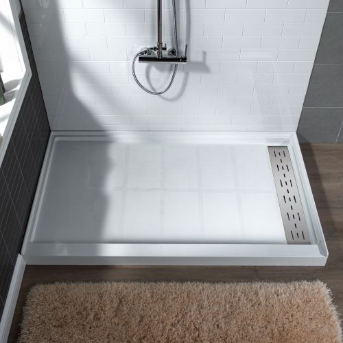WOODBRIDGE SBR6036-1000R Solid Surface Shower Base with Recessed Trench Side Including Stainless Steel Linear Cover, 60