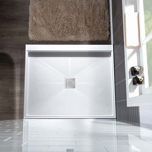  WOODBRIDGE SBR3636-1000C Solid Surface Shower Base with Recessed Trench Side Including Stainless Steel Linear Cover, 36