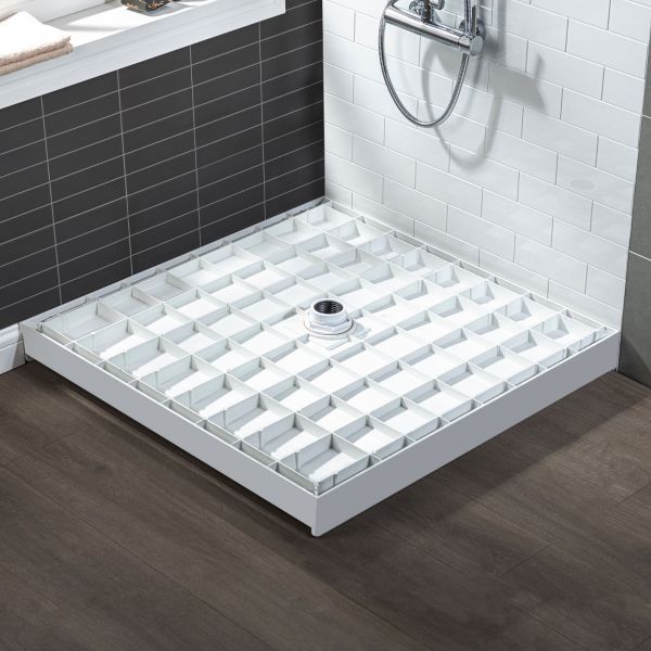  WOODBRIDGE SBR3636-1000C Solid Surface Shower Base with Recessed Trench Side Including Stainless Steel Linear Cover, 36