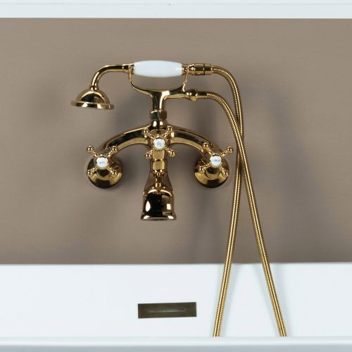WOODBRIDGE F0034PG Dual Mounting Clawfoot Tub Filler Faucet with Hand Shower and Hose in Polished Gold