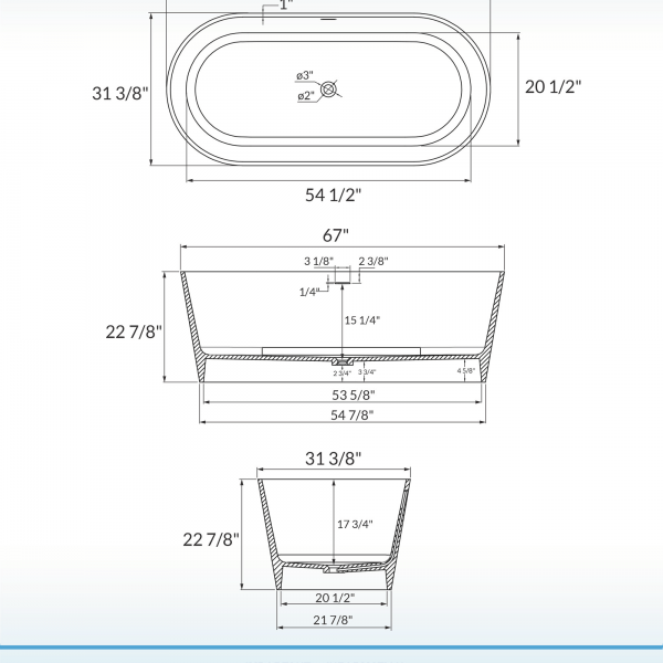  WOODBRIDGE 67 in. x 31.375 in. Luxury Contemporary Solid Surface Freestanding Bathtub in Matte White_636
