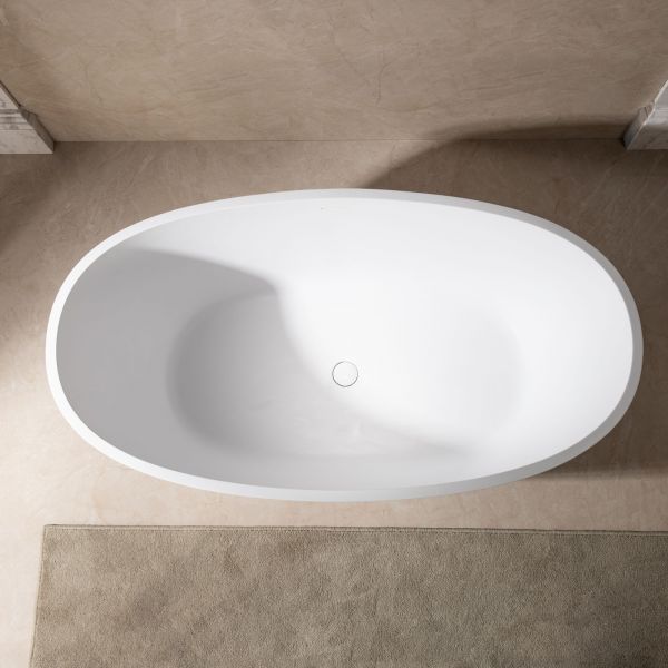  WOODBRIDGE 55 in. x 29.5 in. Luxury Contemporary Solid Surface Freestanding Bathtub in Matte White_625
