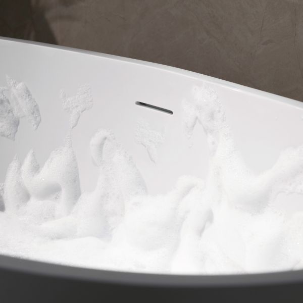  WOODBRIDGE 55 in. x 29.5 in. Luxury Contemporary Solid Surface Freestanding Bathtub in Matte White_628