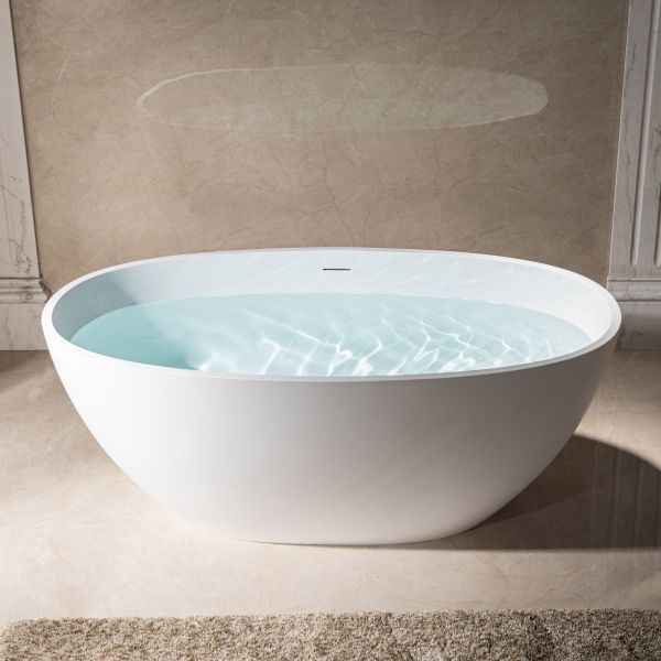  WOODBRIDGE 59 in. x 30.75 in. Luxury Contemporary Solid Surface Freestanding Bathtub in Matte White_616
