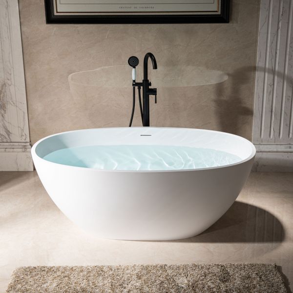  WOODBRIDGE 59 in. x 30.75 in. Luxury Contemporary Solid Surface Freestanding Bathtub in Matte White