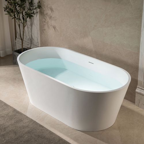 WOODBRIDGE 59 in. x 29 in. Luxury Contemporary Solid Surface Freestanding Bathtub in Matte White