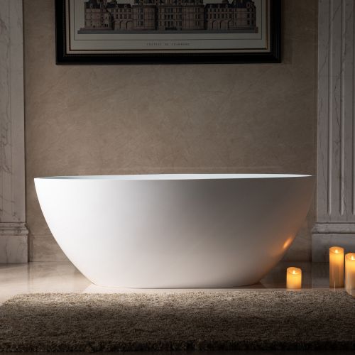 WOODBRIDGE 59 in. x 30.75 in. Luxury Contemporary Solid Surface Freestanding Bathtub in Matte White