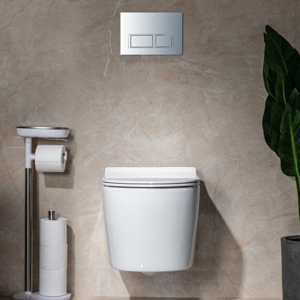 WOODBRIDGE Wall Hung 1.60 GPF/0.8 GPF Dual Flush Elongated Toilet with In-Wall Tank and Carrier System. F0130 + WHTA001