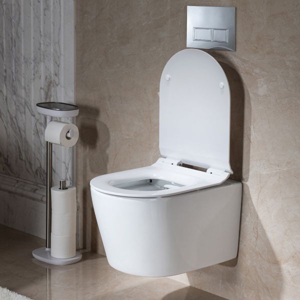  WOODBRIDGE Wall Hung 1.60 GPF/0.8 GPF Dual Flush Elongated Toilet with In-Wall Tank and Carrier System. F0130 + WHTA001_564